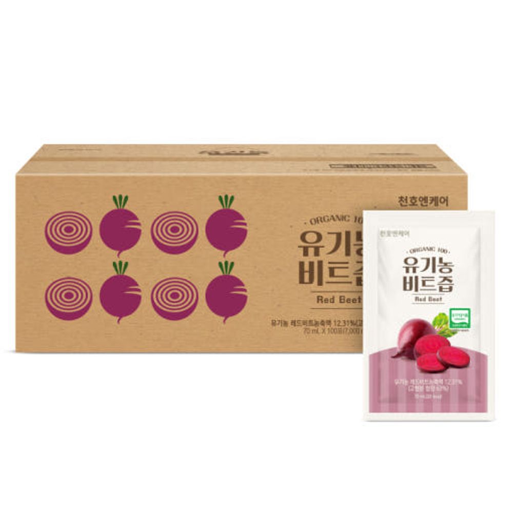 ChunhoNcare Organic Red Beet Juice, 100 Packs — 100% Organic Turkish Beets, 63% Solid Concentrate, Certified Organic Processed Food, Rich in Betaine & Antioxidants _ Made in KOREA